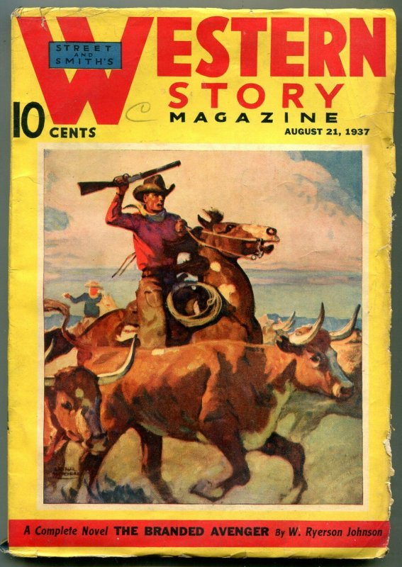 Western Story Pulp August 21 1937- Branded Avenger G 