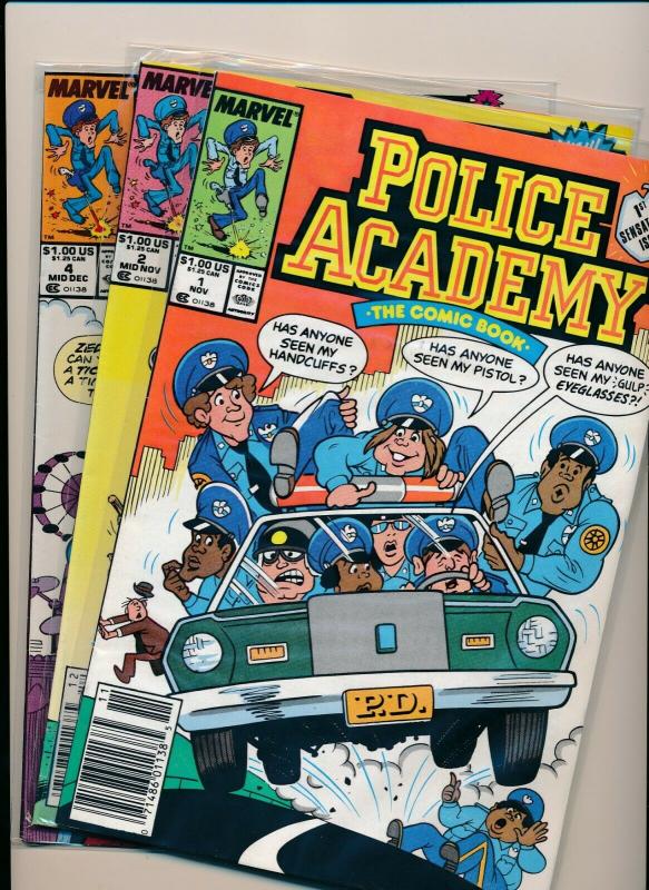 Marvel Comics POLICE ACADEMY The Comic Book 1,2,4 (3 comics) 1989 ~  VF (PF566) 