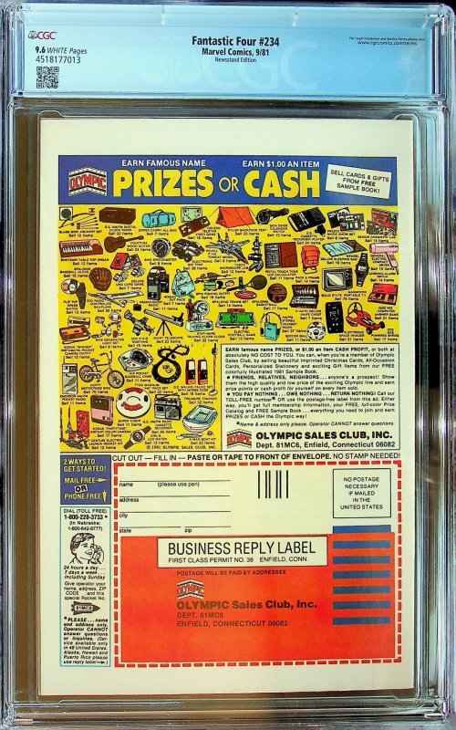 Fantastic Four #234 Newsstand Edition (1981) - CGC 9.6 - Cert#4518177013