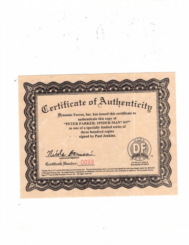 Peter Parker: Spider-Man #47 (2002) Signed on Cover By Artist w/COA