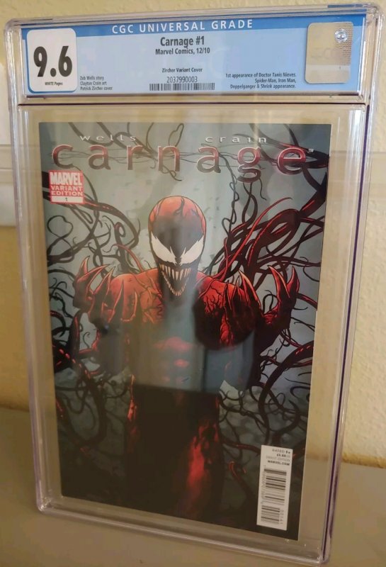 Carnage #1 (2010) CGC 9.6 White Pages Limited Variant Cover Patrick Zircher