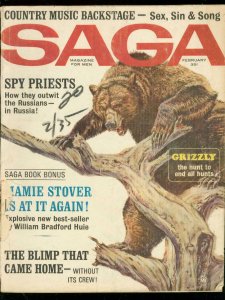 SAGA FEB 1964-WILD GRIZZLY COVER-SPY PRIESTS-BLIMPS WAR G/VG