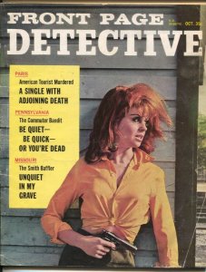 Front Page Detective 10/1963-Dell-spicy gun moll cover-murder-terror-violence...