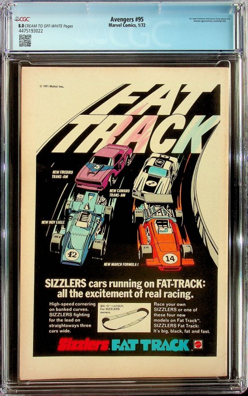 The Avengers #95 Regular Edition (1971) - CGC 8.0 - Cert#4475193022
