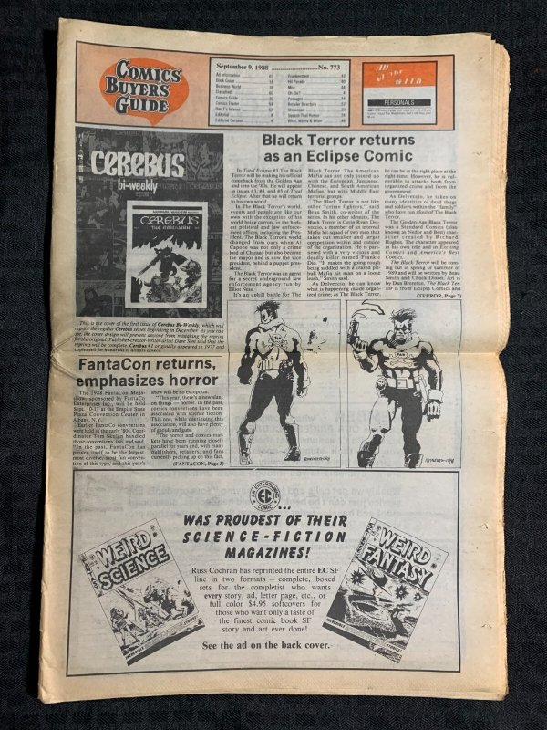 1988 COMICS BUYERS GUIDE Newspaper #773 VG+ 4.5 Harlan Ellison / Cerebus