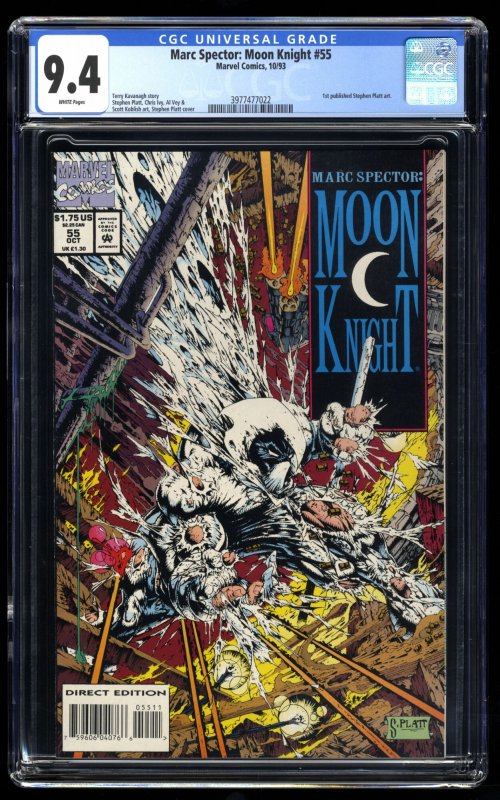 Marc Spector: Moon Knight #55 CGC NM 9.4 White Pages 1st Stephen Platt Art!