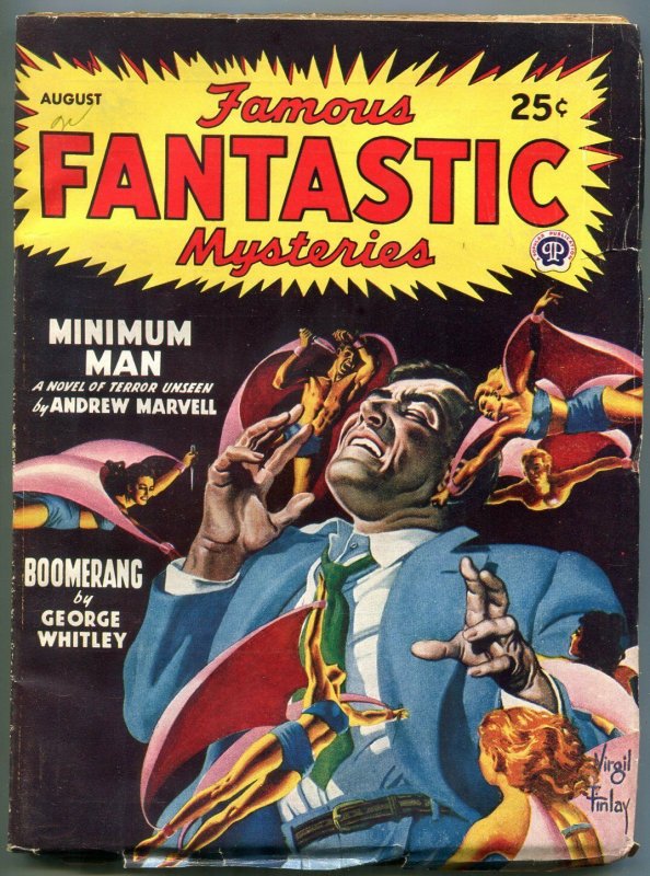 Famous Fantastic Mysteries Pulp August 1947- Virgil Finlay cover- Minimum Man