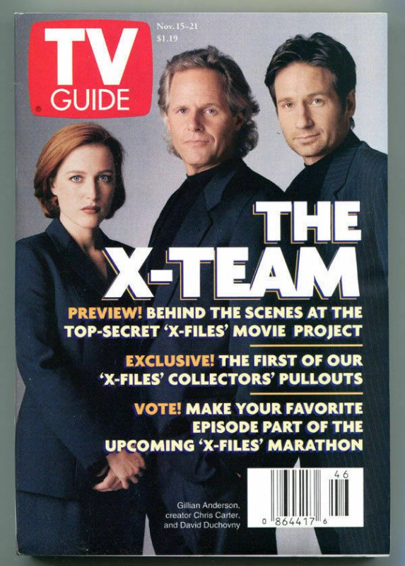 X-FILES X-TEAM TV guide, David Duchovny, Gillian, Nov 15-21 1997, more in store