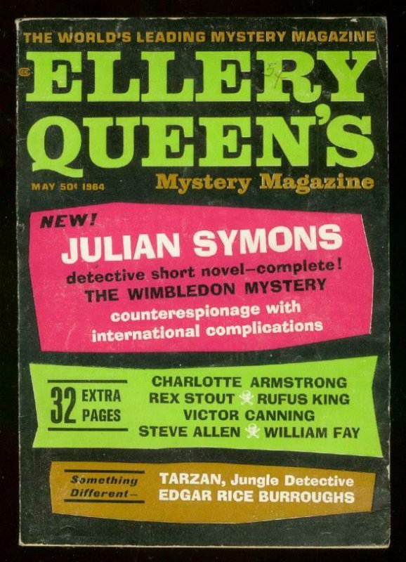 ELLERY QUEEN'S MYSTERY PULP-MAY 1964-TARZAN-REX STOUT- FN