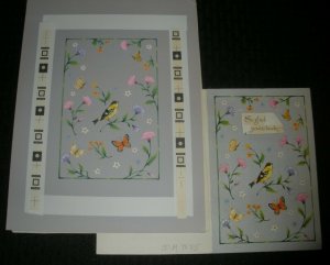 GLAD YOU'RE BACK Yellow Bird w/ Butterflies 7.75x10.25 Greeting Card Art #9485