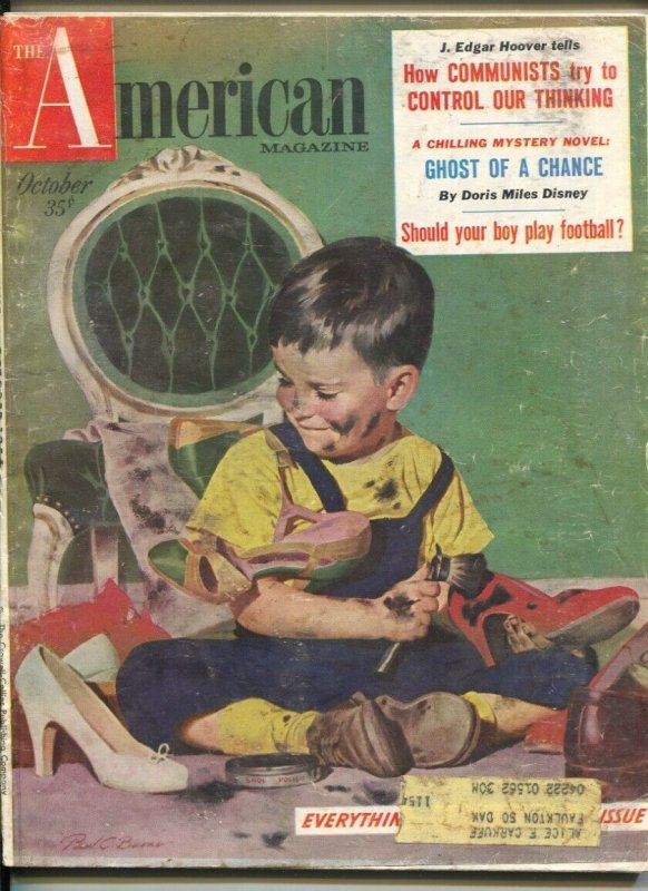 American Magazine 10/1955-J Edgar Hoover-pulp fiction-classic car ads-VG