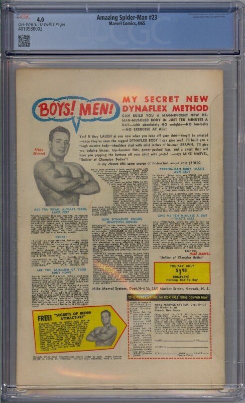 AMAZING SPIDER-MAN #23 CGC 4.0  3RD GREEN GOBLIN STEVE DITKO 