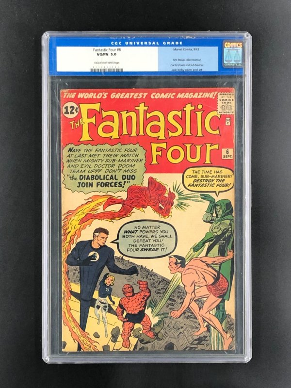 Fantastic Four #6 (1962) CGC 5.0 C-OW Pages Doom & Namor 1st Villian Team-Up