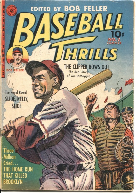 BASEBALL THRILLS #3-1952-KINSTLER ART-JOE DiMAGGIO-BOB FELLER-CLEVELAND INDIANS