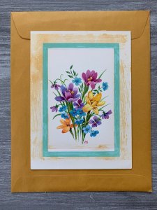 AN UNFORGETTABLE DAY Blue Yellow & Purple Flowers 6x8.5 Greeting Card Art A9091