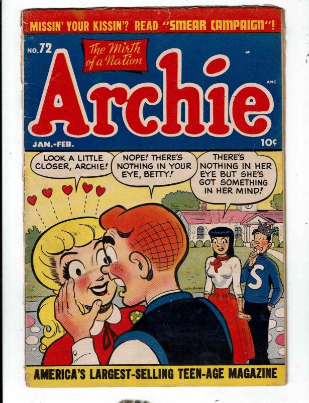 Archie # 72 VG/FN Comic Book Jughead Betty Veronica Riverdale Reggie JL1