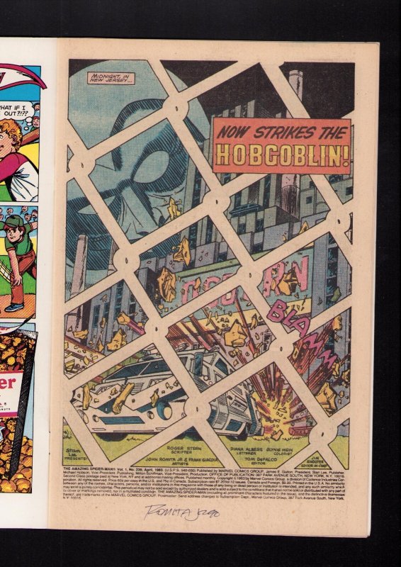 Amazing Spider-Man #239 - INTERIOR PAGE SIGNED BY JOHN ROMITA JR! (6.0) 1983