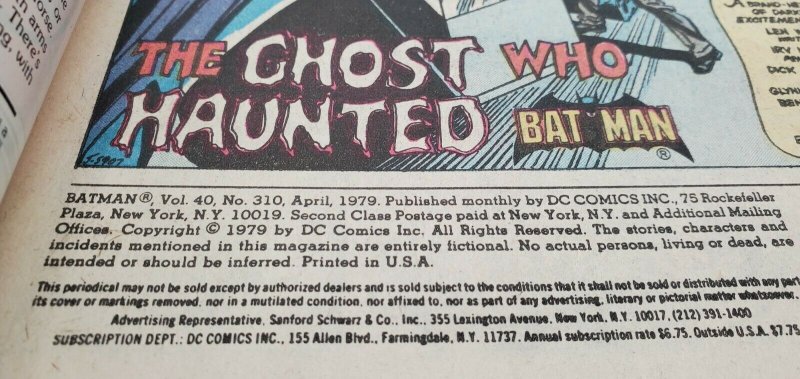 BATMAN #310 1979 Gentleman Ghost appears (James Craddock) Joe Kubert  Artist