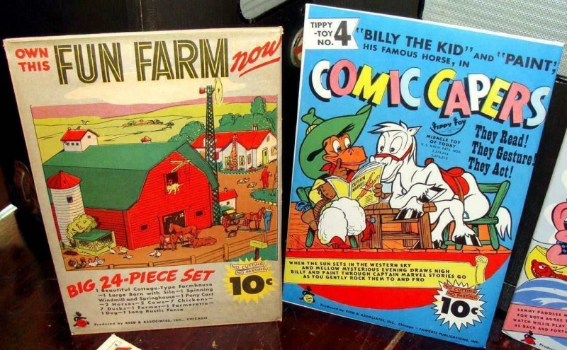 1946 Fawcett Comic Book Set 6 Paper Tippy Toy Play Captain Marvel WW2 Mary Hoppy 