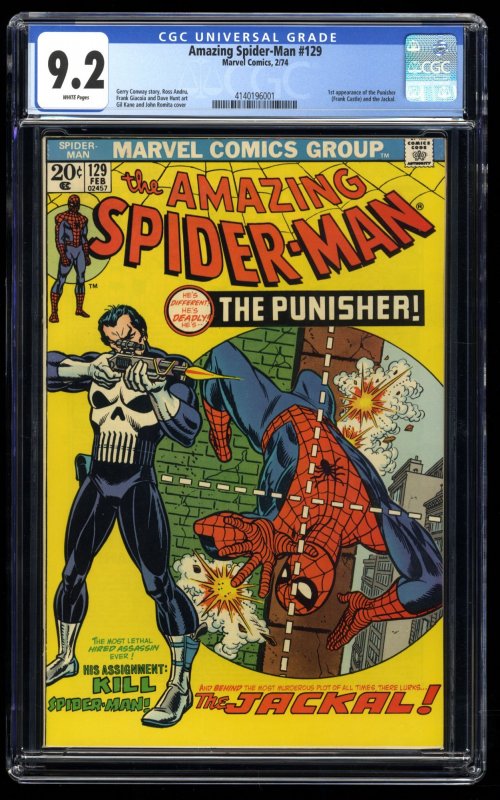 Amazing Spider-Man #129 CGC NM- 9.2 White Pages 1st Appearance Punisher!