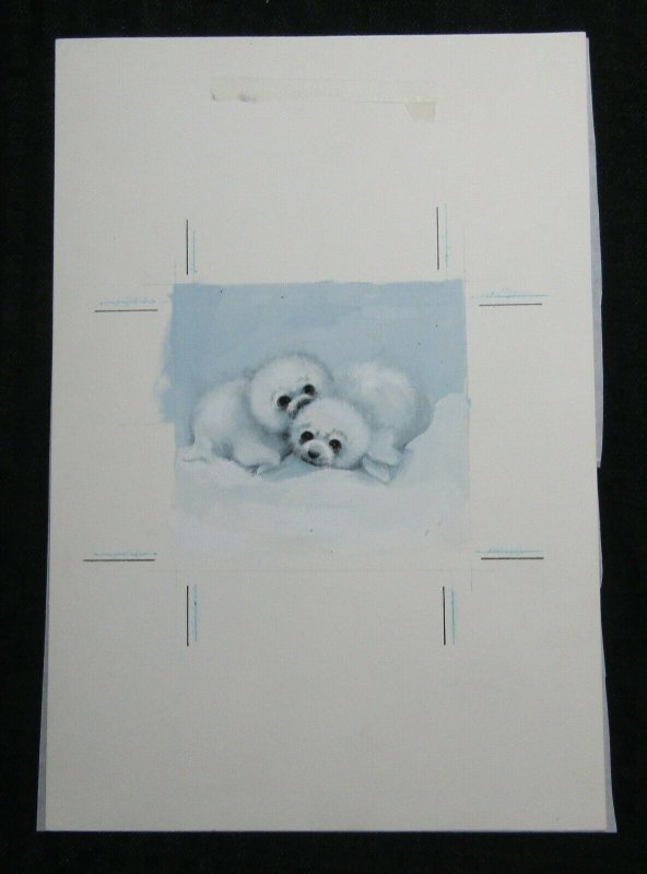 HAPPY BIRTHDAY Cute Furry White Seal Babies 7.5x11 Greeting Card Art #296