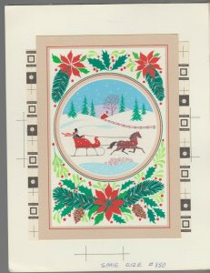 MERRY CHRISTMAS Horse Drawn Sleigh w/ Poinsettias 7.5x10 Greeting Card Art #850