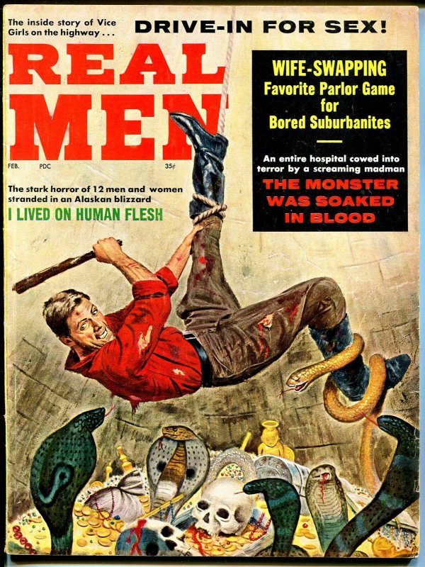 Real Men 2/1962-bizarre torture-cannibalism-skull-cobra-Syd Shores-VG/FN