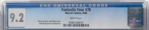 Fantastic Four 78 Sep 1968 CGC NM- (9.2)