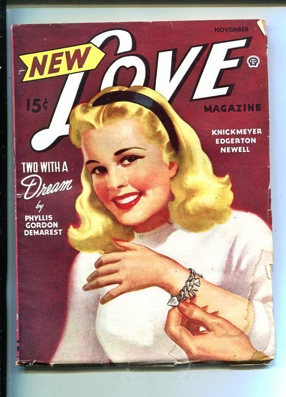 NEW LOVE-NOV 1945-ROMANTIC PULP FICTION-PIN-UP GIRL COVER-CHARM BRACELET-good