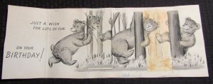 WISH FOR LOTS OF FUN 3 Bears in Woods 21x7.5 Greeting Card Art #nn