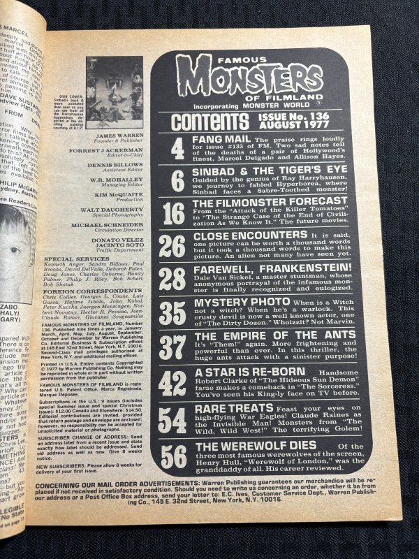 1977 FAMOUS MONSTERS Magazine #136 VG/FN 5.0 SInbad Tiger's Eye / Frankenstein