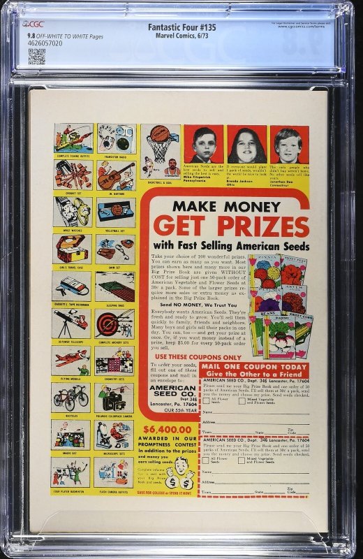 Fantastic Four #135 (6/73) Graded CGC 9.8