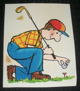 BIRTHDAY Golf Golfer Kneeeling Down to Tee Up 4.5x5.75 Greeting Card Art #7696