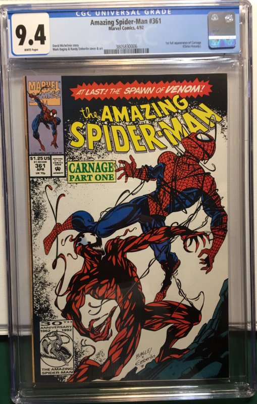 Amazing Spider-Man 361 CGC 9.4 NM 1st Print 1st App Carnage Venom Movie MCU Key!