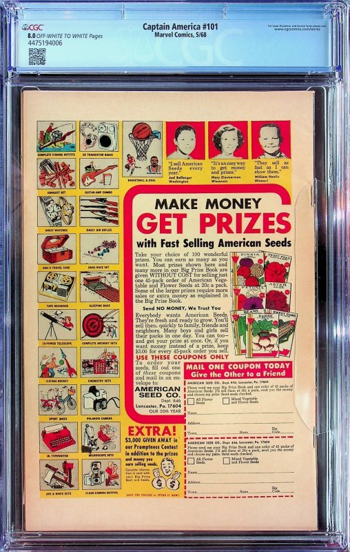 Captain America #101 (1968) - CGC 8.0 - Cert#4475194006