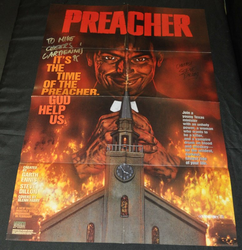 Preacher In Store Promo Poster Signed by Ennis & Dillon - DC (1995) ITB WH