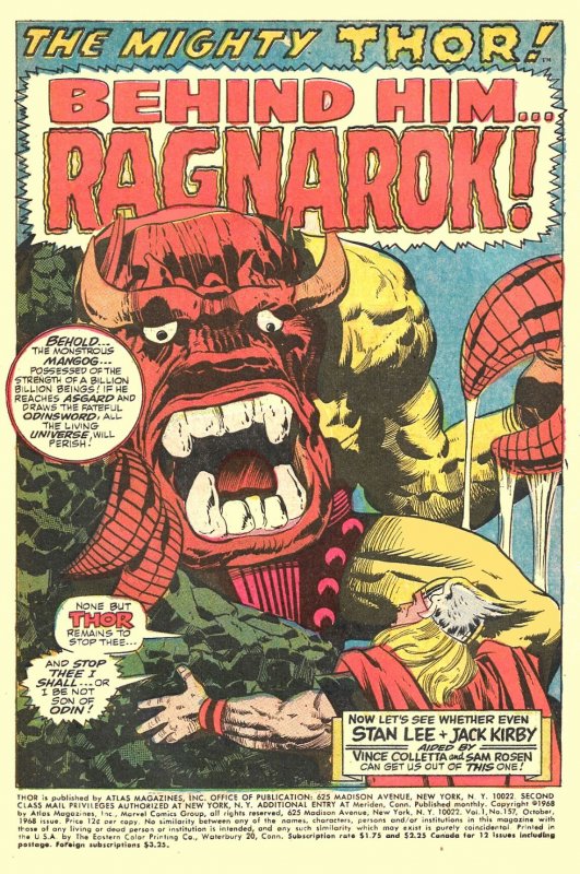 THOR #156 & #157 (Sept/Oct 1968) 5.5 FN-  JACK KIRBY!  THOR battles MANGOG!!