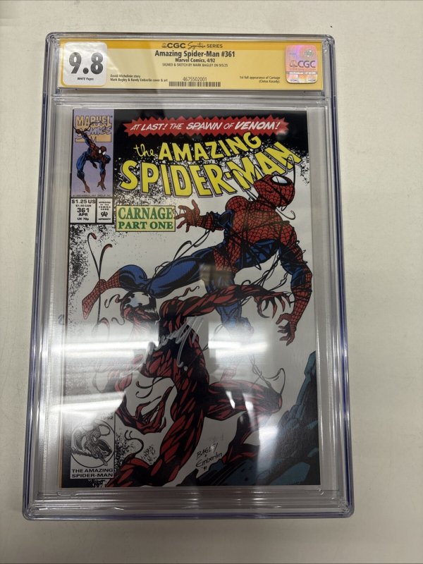 Amazing Spider-Man (1992) # 361 (CGC 9.8 SS) Signed Mark Bagley * 1st Carnage