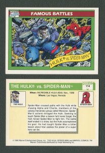 1990 Marvel Comics Card  #114 (Hulk vs Spiderman)  NM-MT