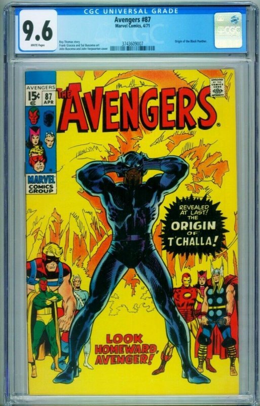 Avengers #87 CGC 9.6 - Origin of BLACK PANTHER Marvel 3743609007