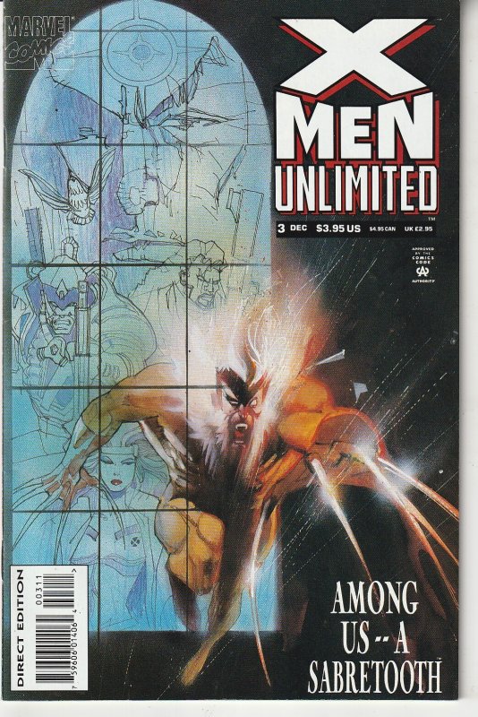 X-Men Unlimited #3 (1993) Sabretooth ! Bill Sienkiewicz Cover art !