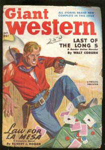 GIANT WESTERN 10/1950-POKER GAME CHEATING COVER-GAMBLING PULP-GUNFIGHT-vg