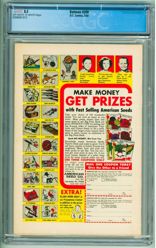 Batman #200 (1968) CGC 8.5! OWW Pages!