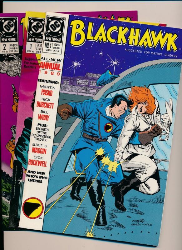 DC Comics BLACKHAWK #1,2, Annual #1 (lot of 3) (1989) ~ Fine/VF (PF206) 