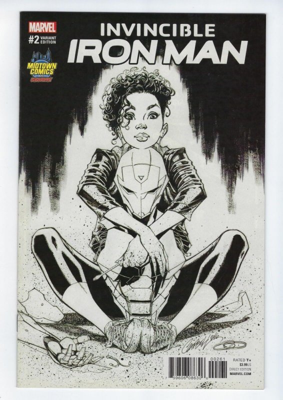 INVINCIBLE IRONMAN #2 (2017) MIDTOWN EXCLUSIVE VARIANT B & W COVER IRONHEART NM