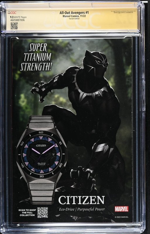 All Out Avengers (2022) # 1 (CGC SS 9.2) Signed Greg Land  Marvel Comics Variant
