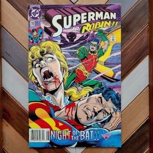 SUPERMAN #70 FN+ (DC 1992) Newsstand! Vampires! ROBIN Raising Stakes (Jurgens)