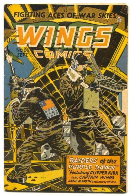 Wings #61 1945- Fiction House- Bomber gunner cover VG-