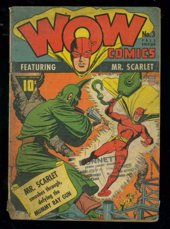 WOW COMICS #3 1941-FAWCETT-MR SCARLETT-MUMMY RAY GUN G 
