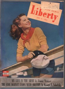 Liberty 8/16/1941-pin-up girl cover-Anti-Hitler-pre WWII-pulp thrills-VG-